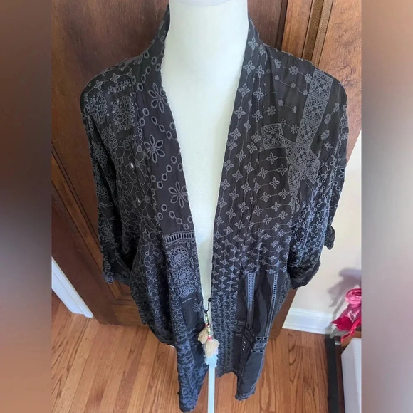 NWT Johnny Was Sanded Black Blysse Patchwork Kimono Woman Sz M Medium MSRP $445 - Picture 4 of 13